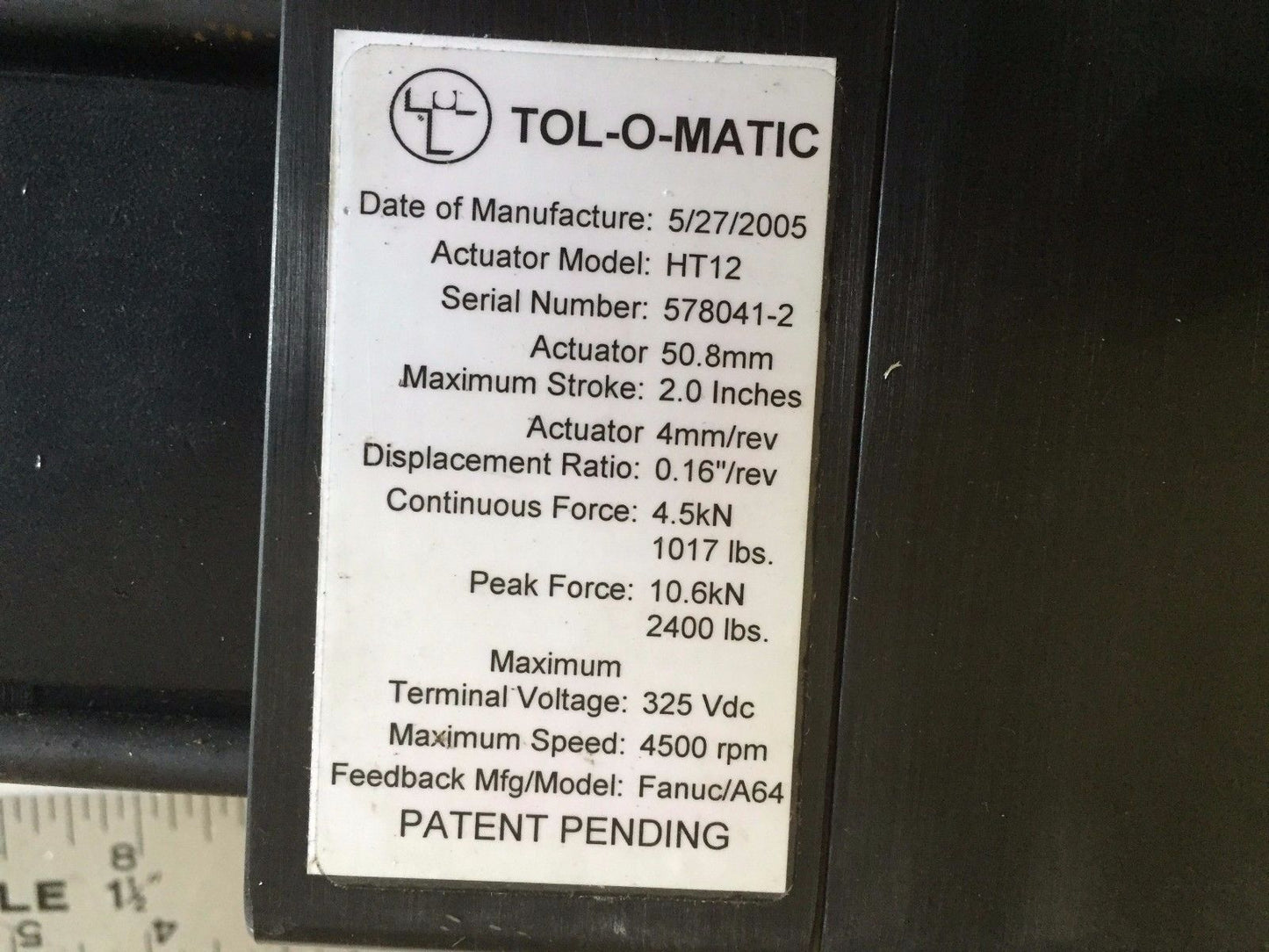 Tol-O-Matic Ht12 Pneumatic Actuator 50.8Mm Max Stroke 2.0”,4500 Rpm S5 Motor,Ap