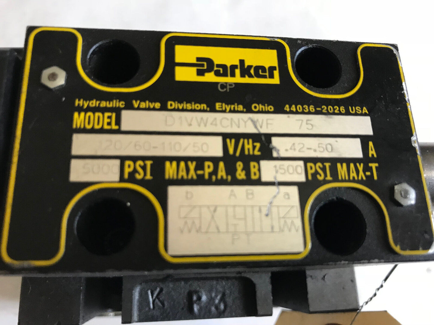 Parker D1vw4cnywf 75,D31vw1c1nyvw 75 Hydraulic Solenoid Valve 5000Psi 120V/60,Ah