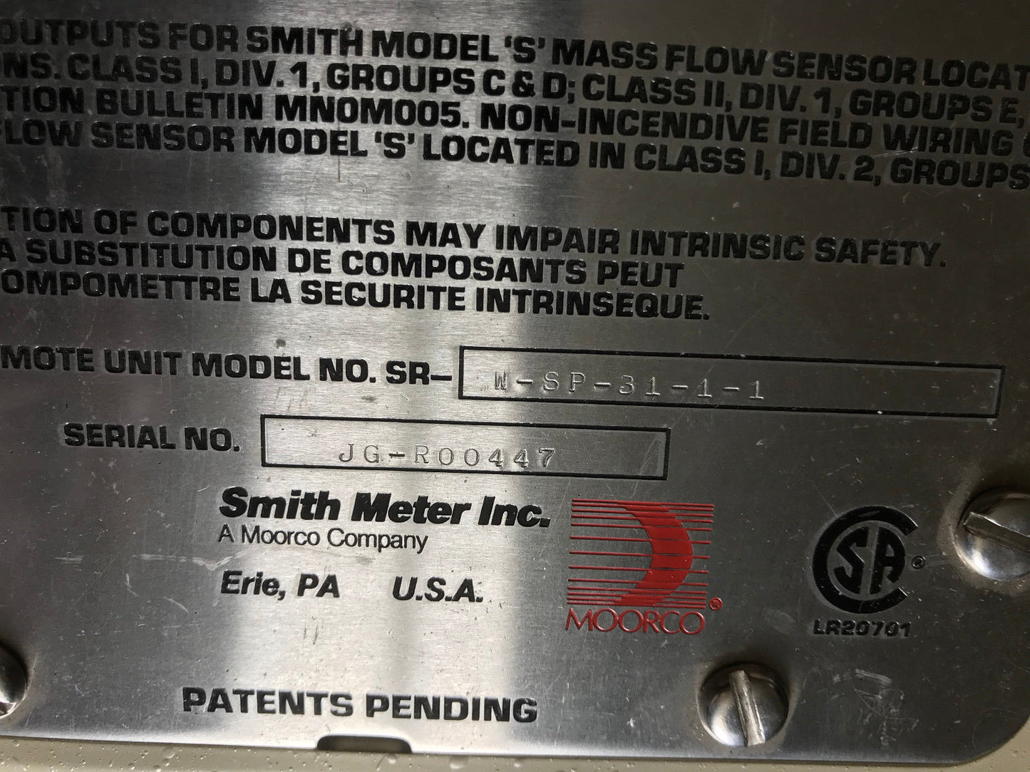 Smith Meter Sr-W-Sp-31-1-1 Mass Flow Remote 3.0/1.5A 120/240Vac T4a,W-Sp-3111,Sr