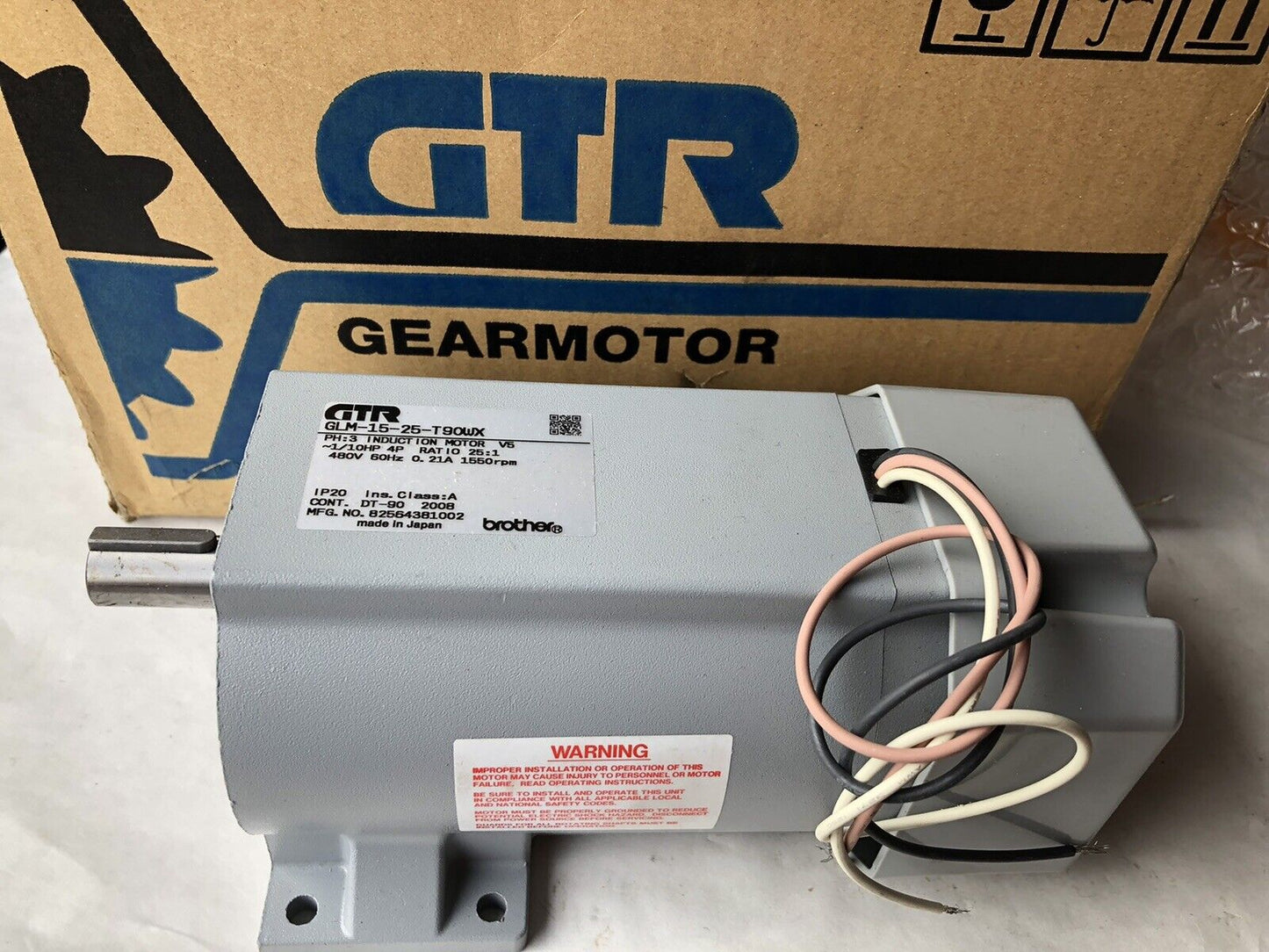 Brother Gtr Glm-15-25-T90wx Induction Gear Motor,1/10Hp,3-Ph,Ratio 25:1,Ha,Ae