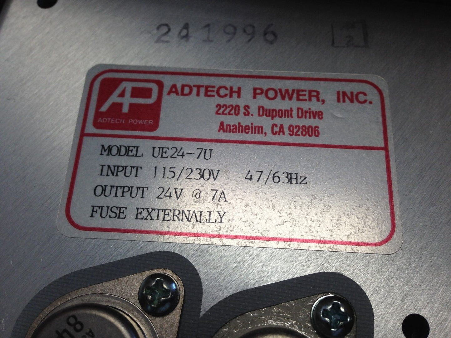 New Ap Adtech Ue24-7U Solid State Dc Power Supply, 24Vdc @ 7A,Ap41-091B,Fl