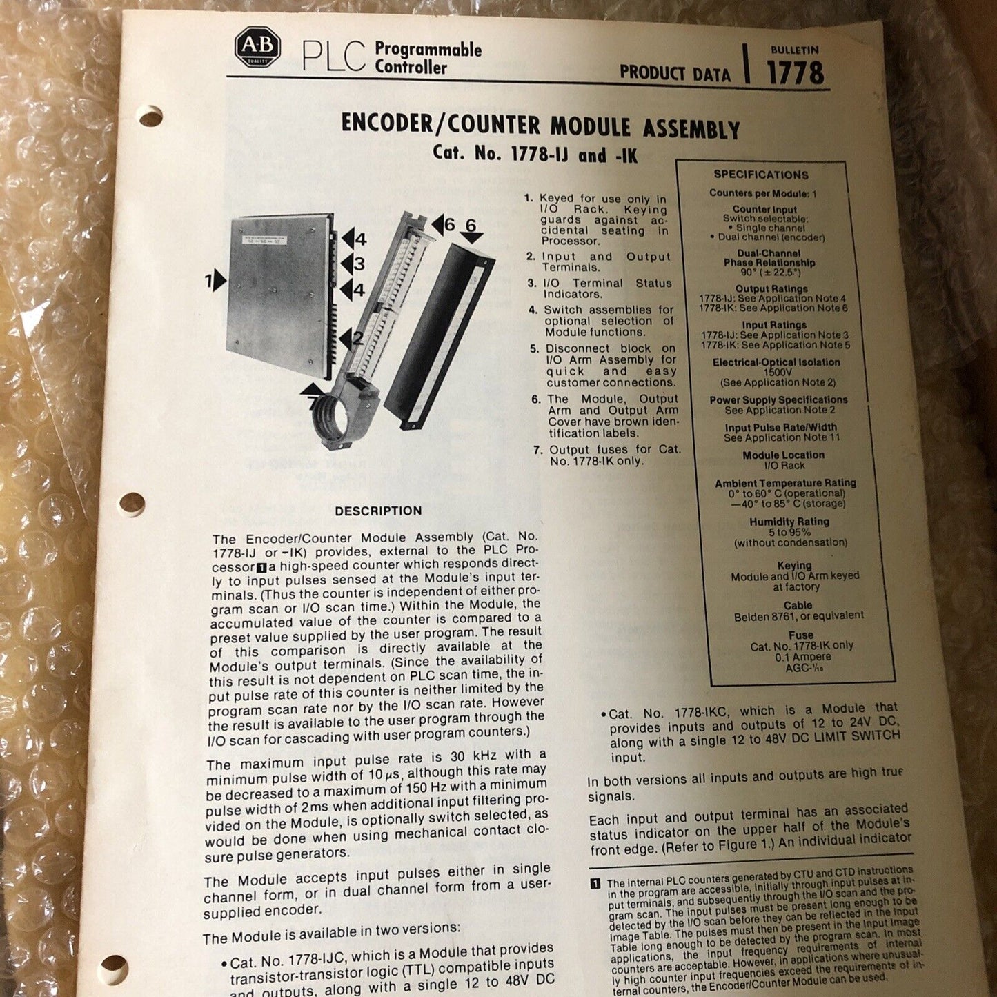 New Allen Bradley  1778-Ijc Encoder/Counter Module 5Vdc 1778Ijc,Ee