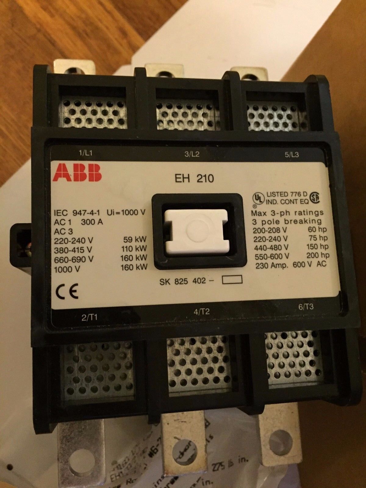 Abb Eh 210,300A,Abb Eh210c-*1 Contactor,Sk 825 400-Db,Abb Eh210c-Y,3P,210A,Bp