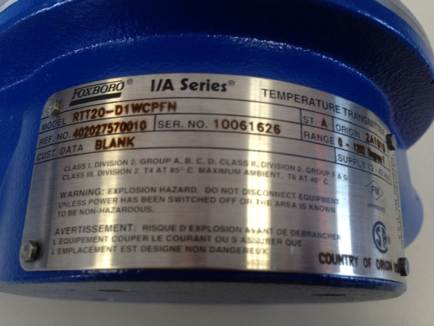 New Foxboro Rtt20-D1wcpfn Temperature Transmitter,0-1202*F Npt 1/2" 12-42Vdc,Sk