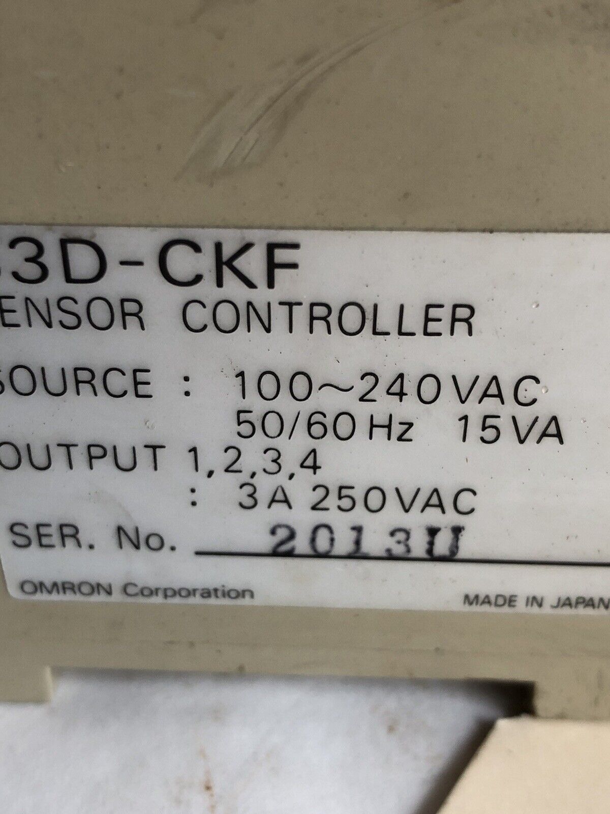 Used Omron S3d-Ckf S3d Sensor Controller, 100-240V,15Va-In, 250Vdc, 3A  Ground9