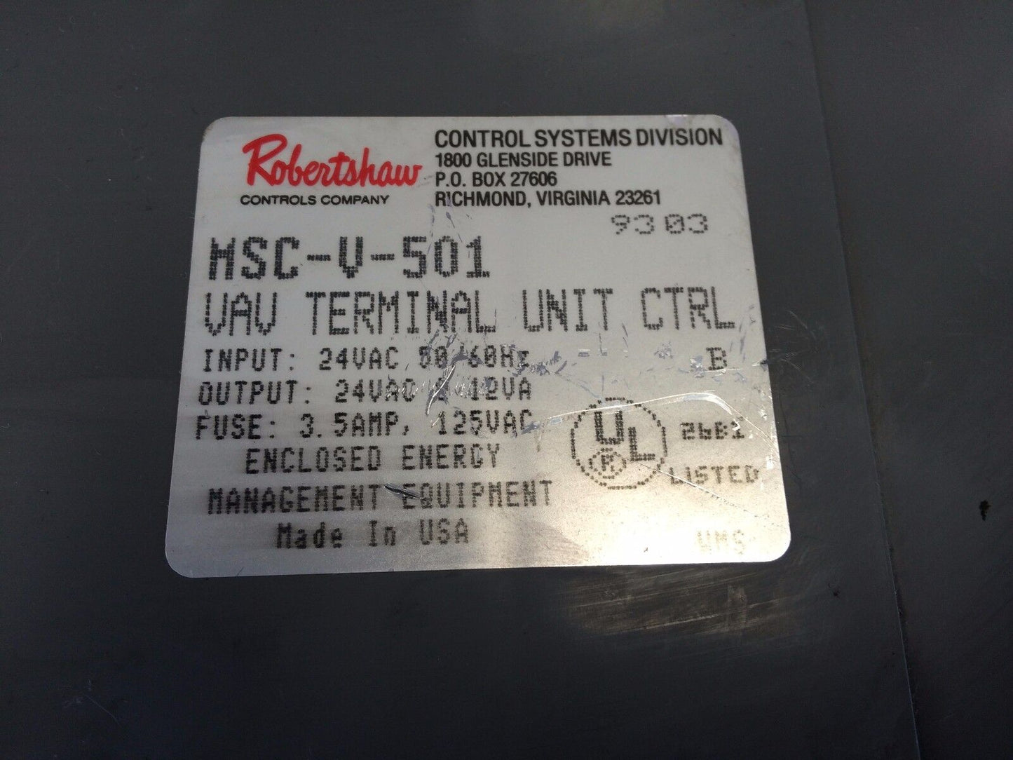 Robertshaw  Msc-V-501  Vav Terminal Unit Control Unit,Fk