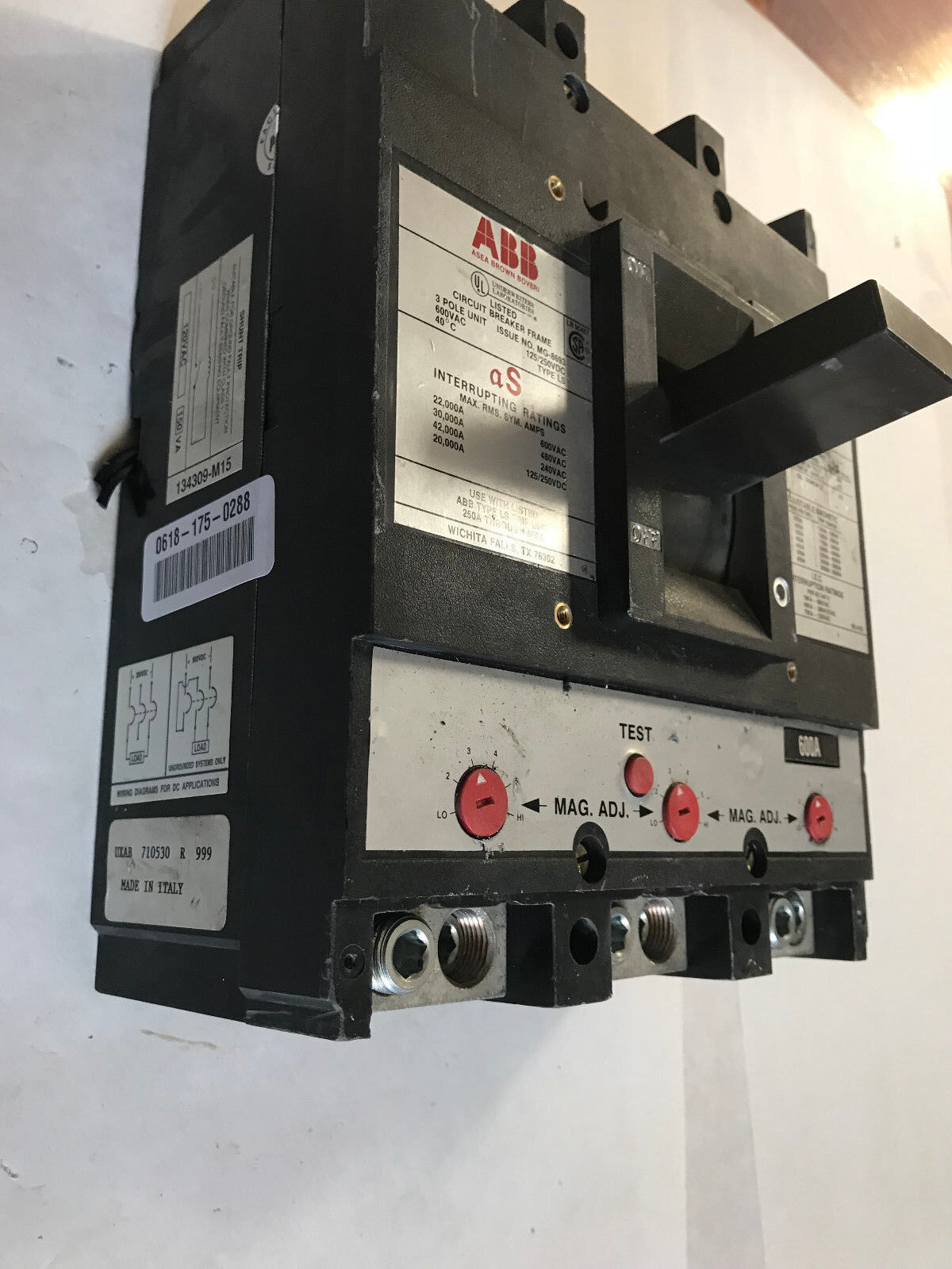Abb Tl1400,Abb Ls,Abb Tl1600,Circuit Breaker,3 Pole 600A 600Vac 125/250Vdc,Sa