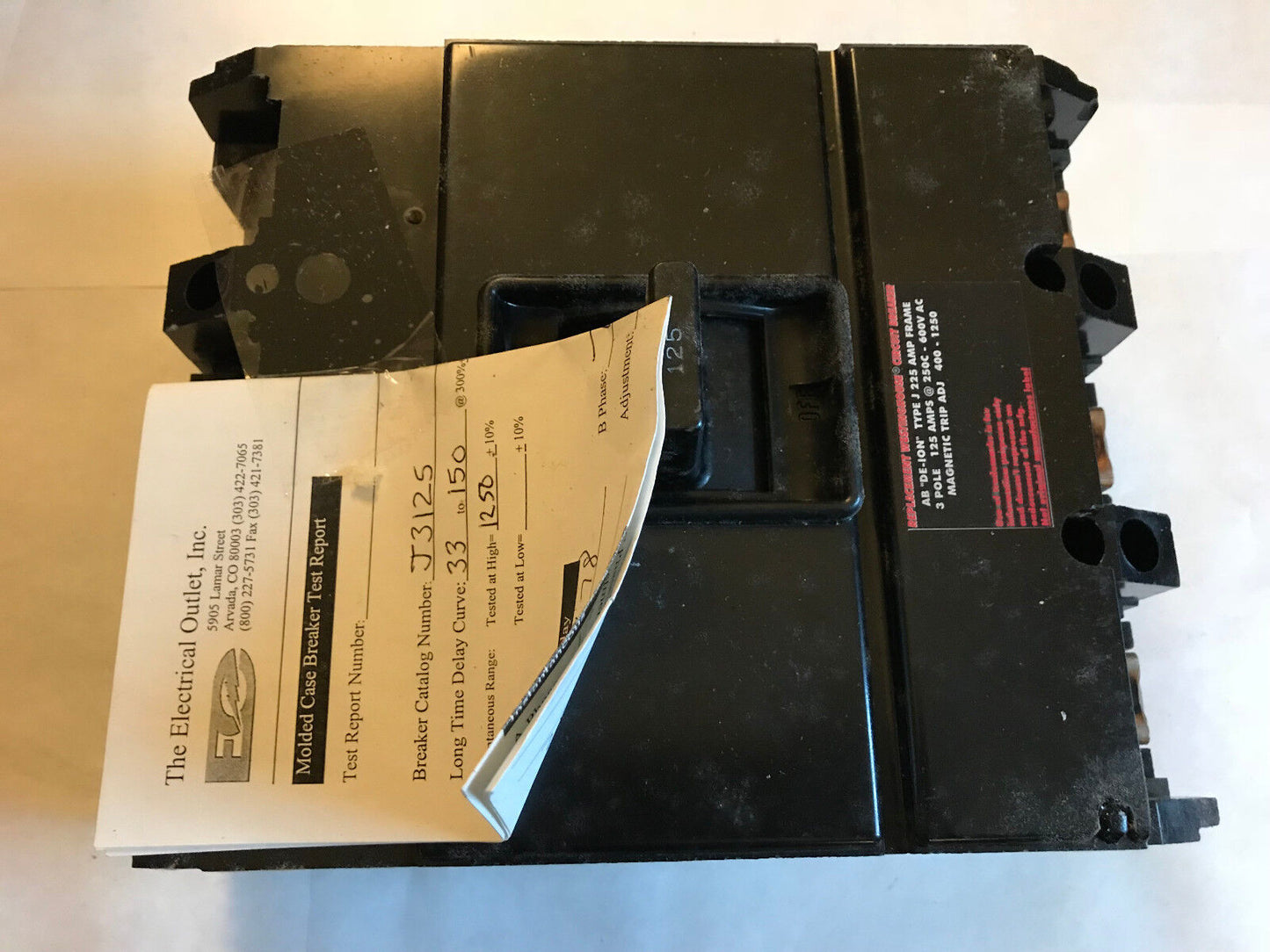Westinghouse J225,125A,J3125 Circuit Breaker,3-Pole,125Amp,600Vac,Sb