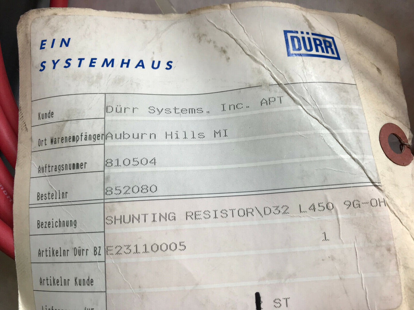 New Durr D32-L450 Shunting Resistor Skintop,Durr M20x1.5 Gmbh E09200010,Ae