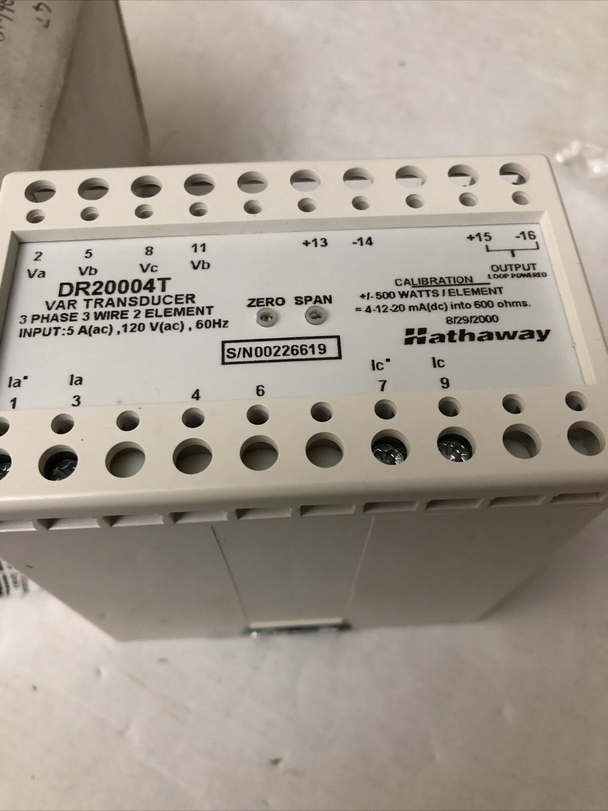 New Beta Hathaway Dr20004t Var Transducer 3Ph 3Wire 2Element 5A 120Vac 60Hz,Cw