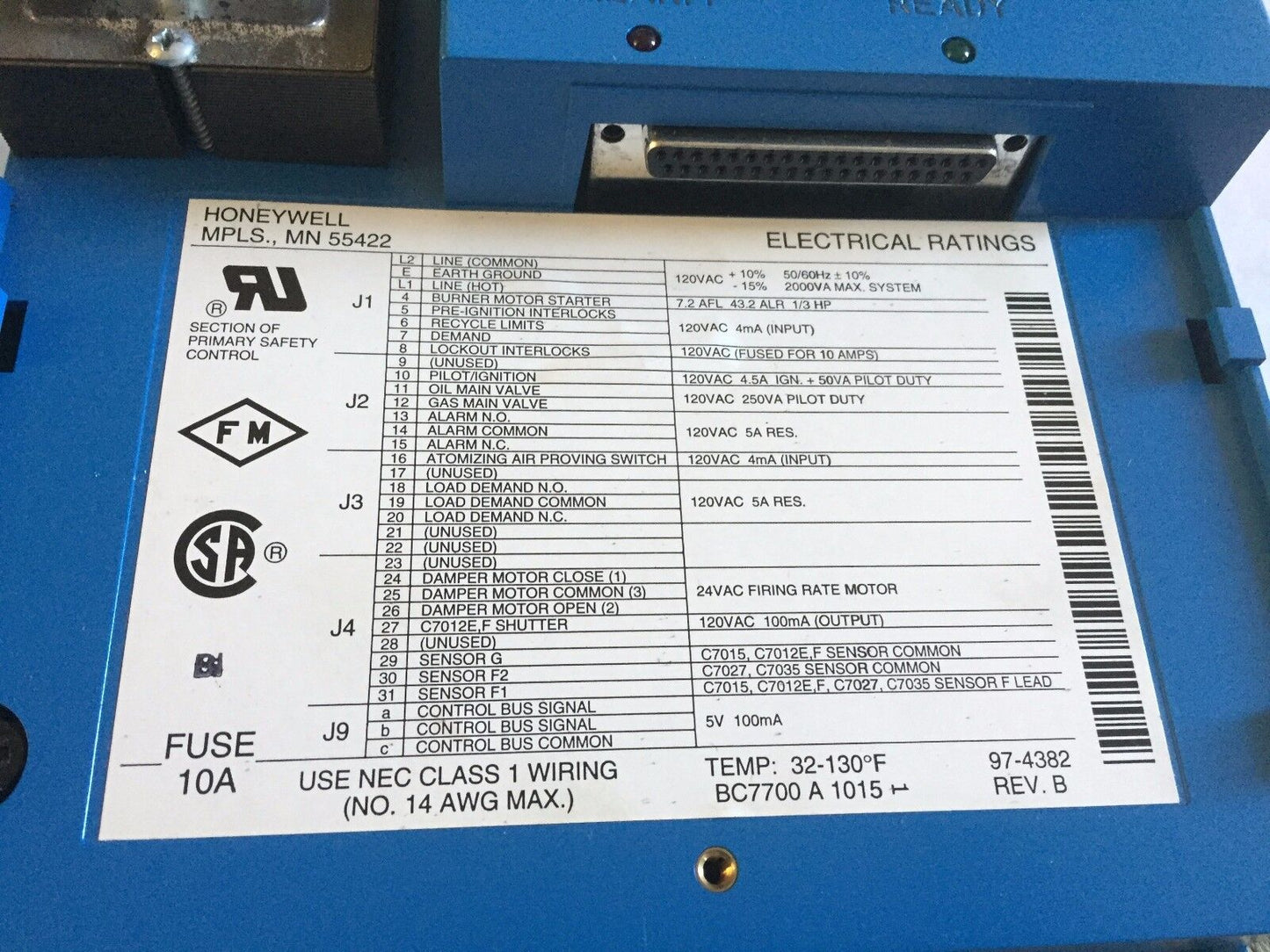 Honeywell Bc7700a1015 Chassis Bc7700 A 1015 Burner Control Bc 7700,An