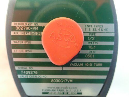 New Asco 8030G17vm Redhat Solenoid Valves, 1/2" Pipe 16.1W,302790-Vm ,Tg