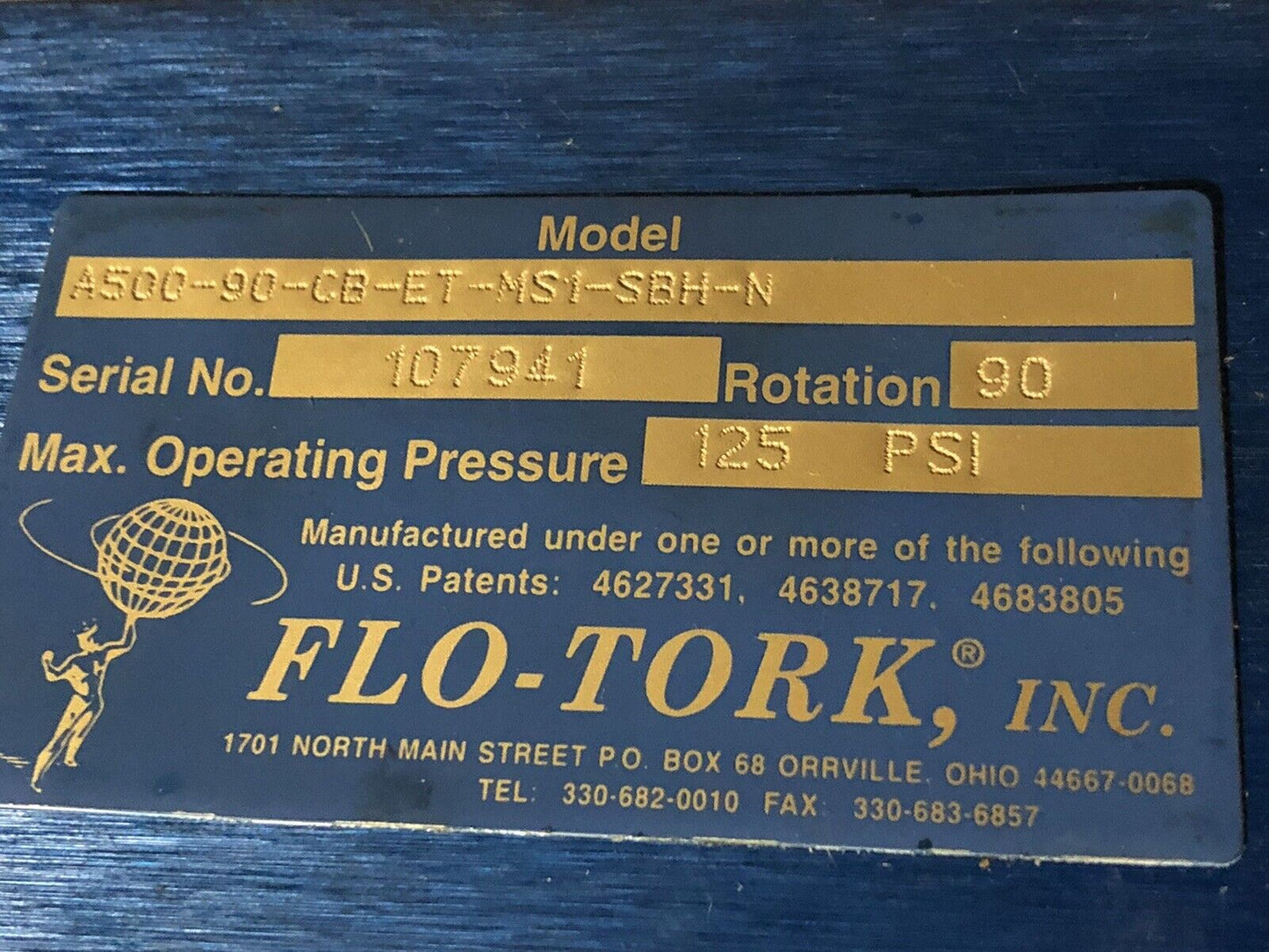 New Flo-Tork A500-90-Cb-Et-Ms1-Sbh-N Rotary Actuator ,To