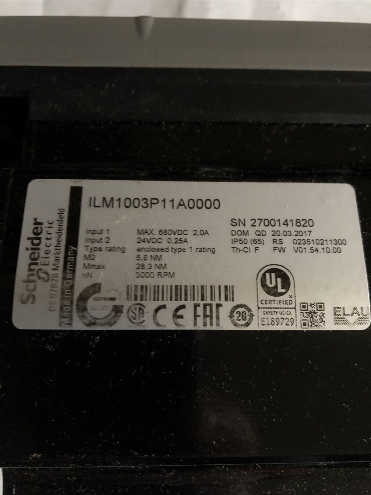 New Schneider Electric Ilm1003p11a0000 5.8Nm 3000 Rpm Keyed Shaft Servo Motor,Ad