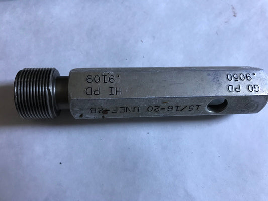 The Pipe Machinery Go No Go Thread & Plug Gauge 15/16-20 Unef-2B  Hi Pd .9109,Sb
