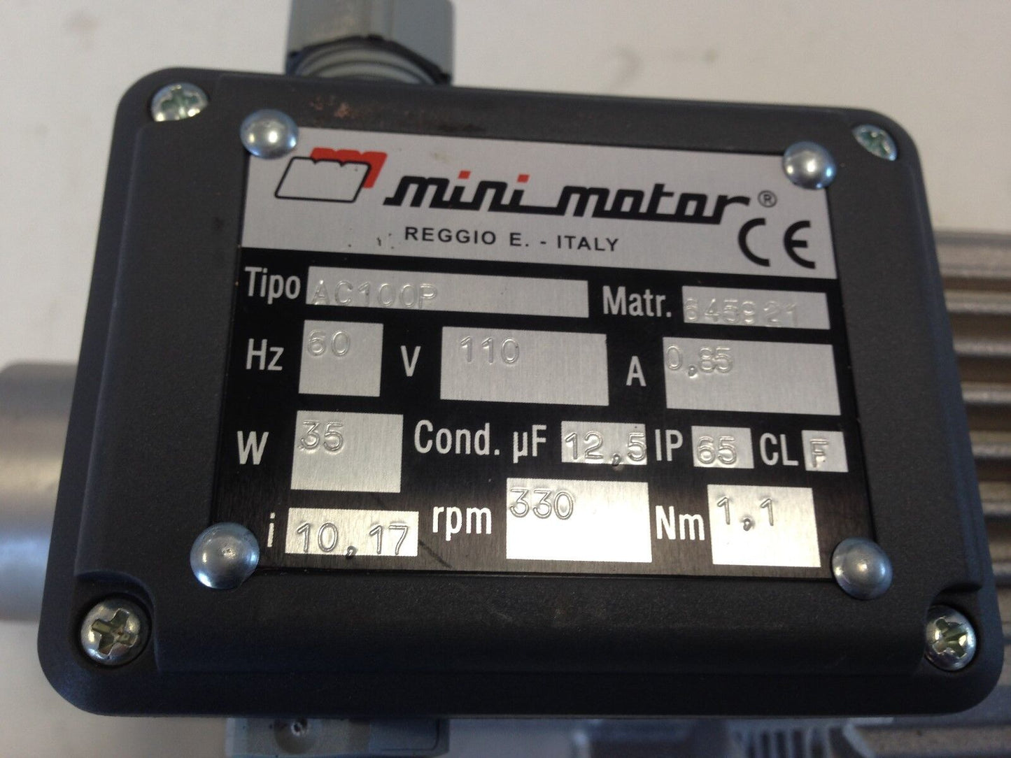 New Mini-Motor Ac100p Ac Gear Motor, 645921 10.17:1 Ratio, 110 Vac, 330 Rpm,Dh