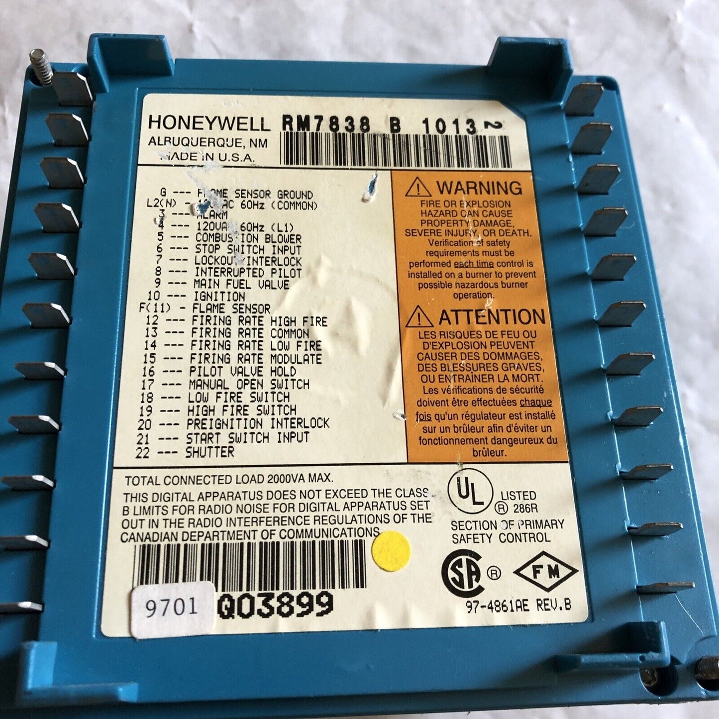 Honeywell Rm7838 B 1013,Rm7838b1013 Burner Controller,(Power On,Internal Err),Ct