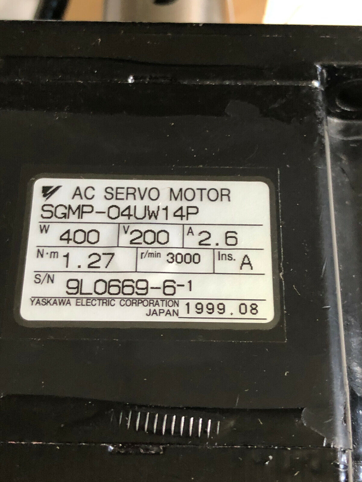 Yaskawa Electric Sgmp-04Uw14p Ac Servo Motor, 400 W, 200 V, Rpm 3000,Ck