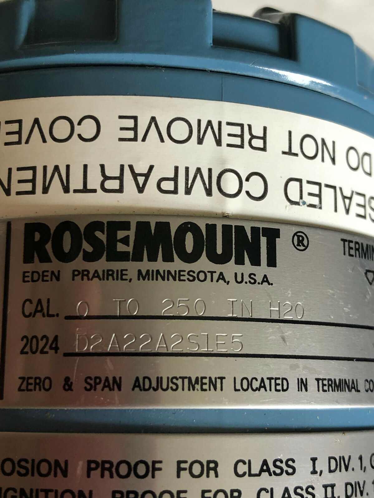 New 2024 Rosemount 2024D2a22a2s1e5,Pressure Transmitter 0-250Psi,D2a22a2s1e5,Cg