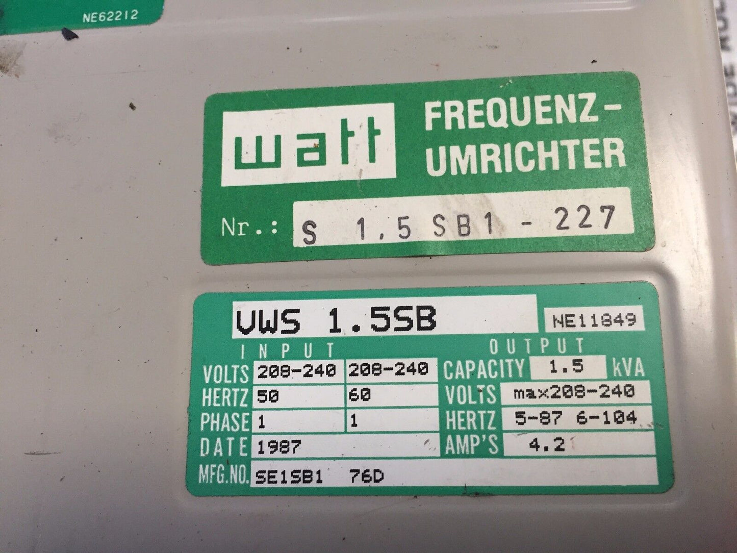 Watt S 1.5Sb1-227,Hfc-Vws Watt,Vws 1.5Sb Ac Drive,1.5 Kwa,240 Vac,Sb