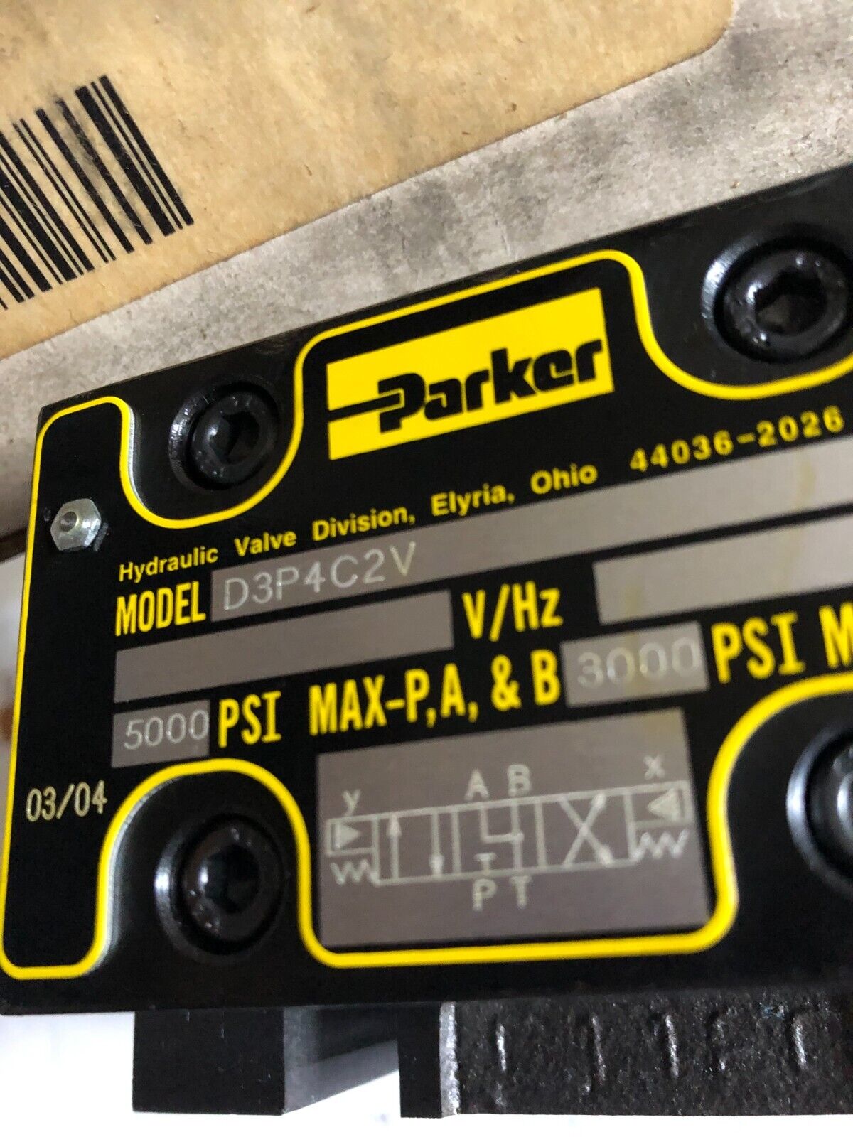 Parker Hannifin D3p4c2v,D3p4c2v-30 Oil Operated Directional Control Valve,By
