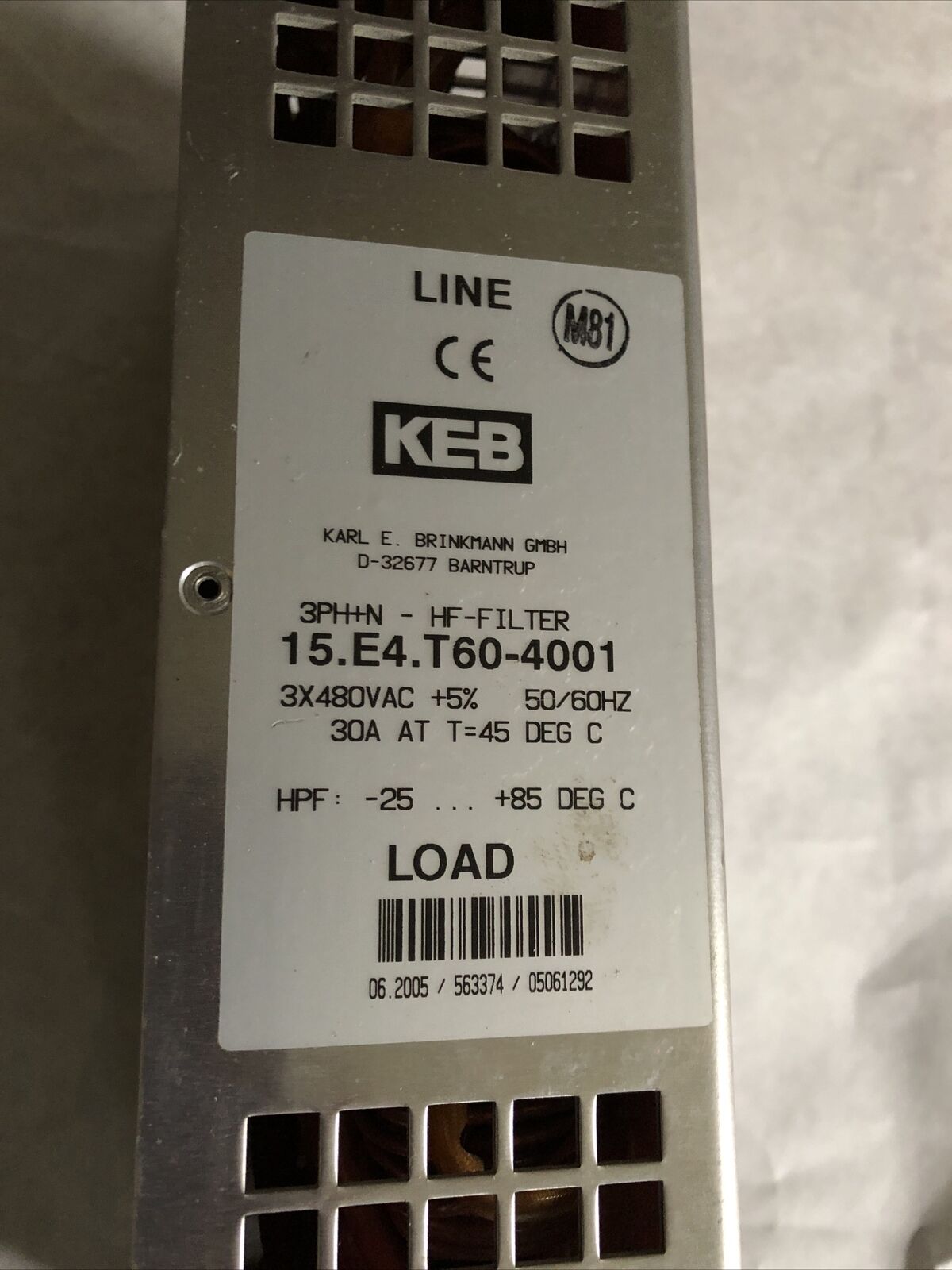 Keb 15.E4.T60-4001 Hf-Filter,3-Phase,480 Vac, 15.E4 T60-4001, Ap
