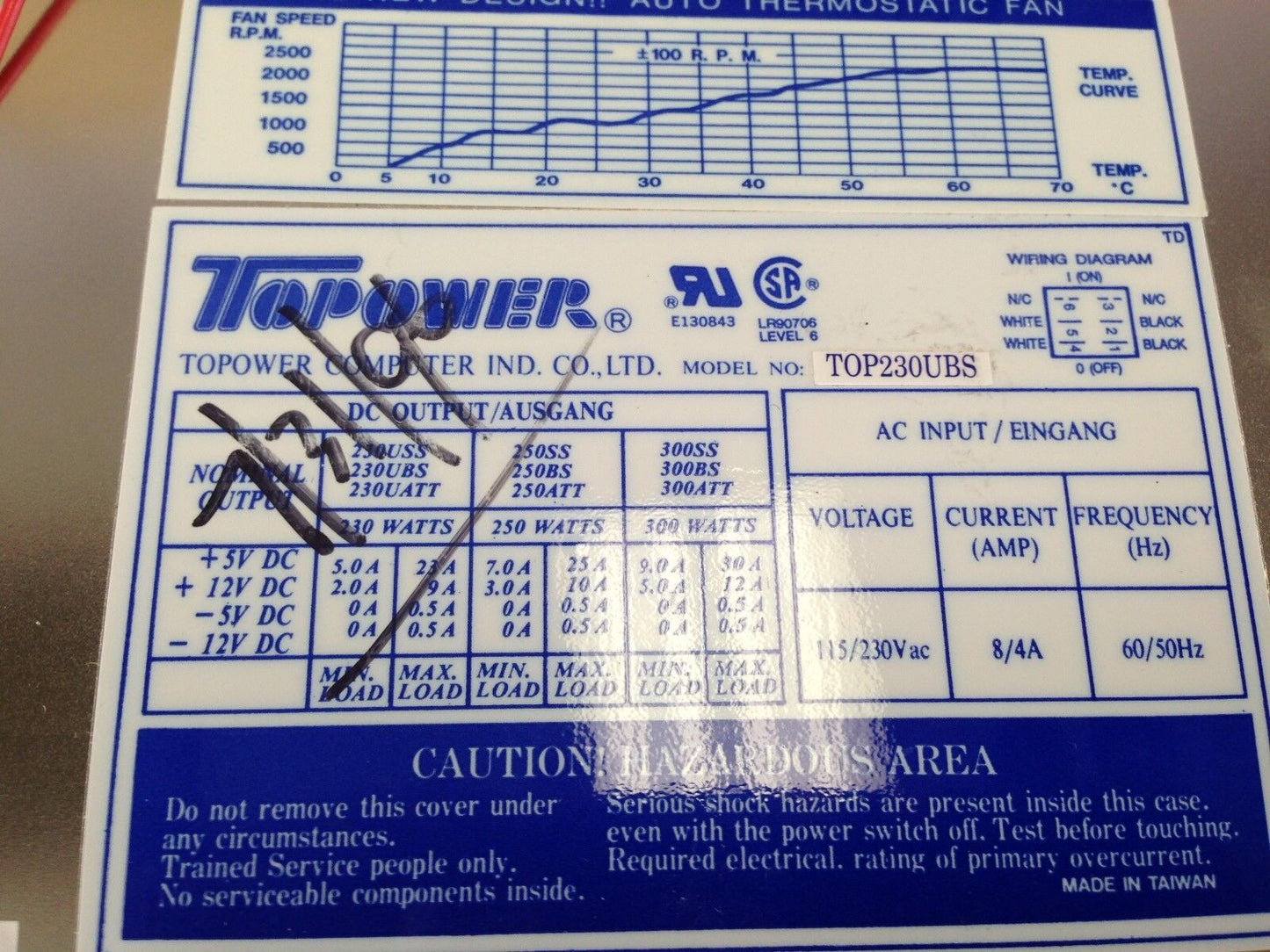 New Topower Computer Top230ubs Switching Power Supply,115/230 Vac,Fj
