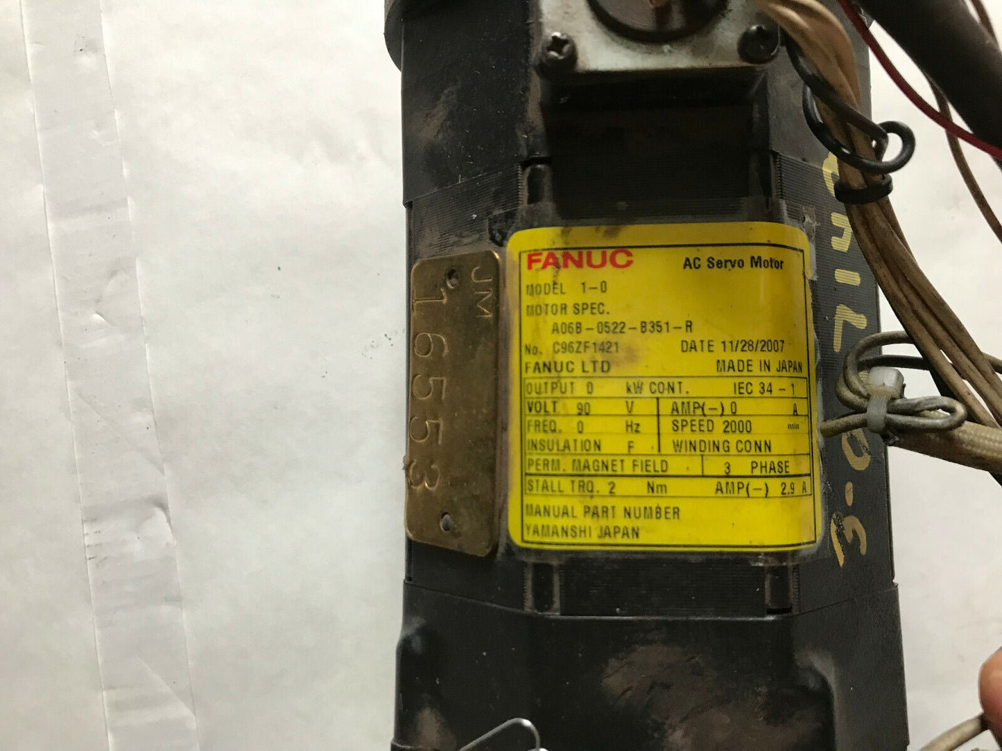 Fanuc A06b-0522-B351-R Ac Servo Motor,  90 Vdc, 2000 Rpm,3Ph,Fanuc 1-0,1-O, Bk