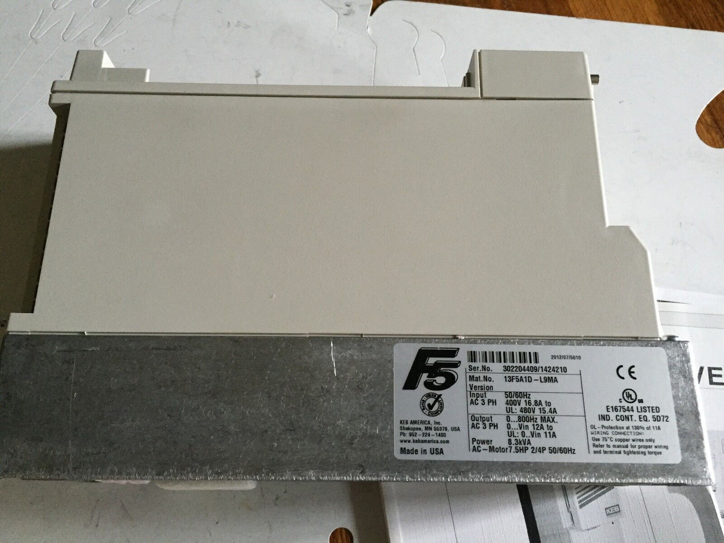 New Keb 13F5a1d-L9ma Combivert F5 Drive Power 8.3Kva Ac 7.5Hp 2/4P ,Dg