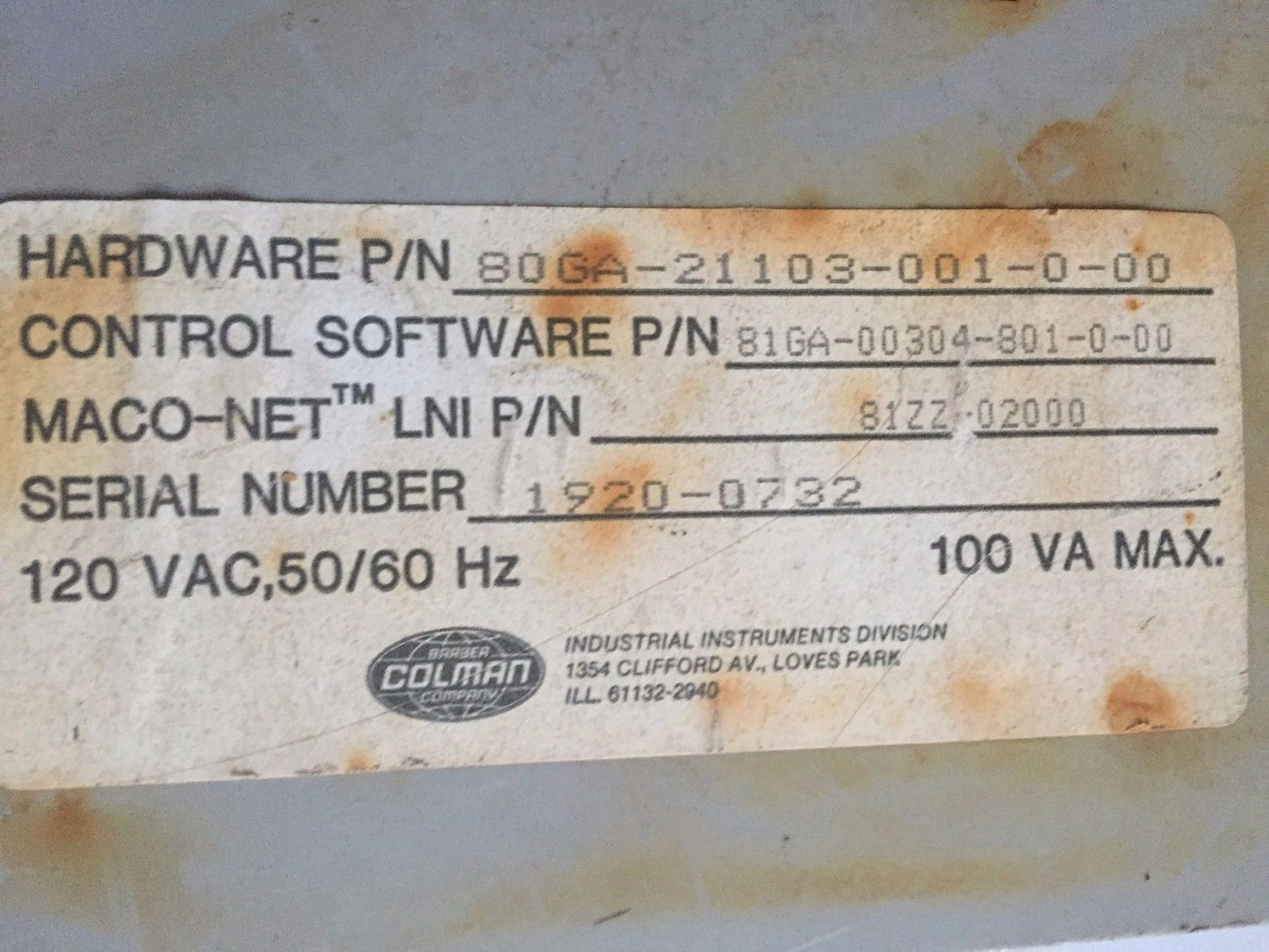Barber Colman 80Ga-21103-001-0-00,Maco Pac,Maco 8000 Heat/Cool Module,81Zz,Sm