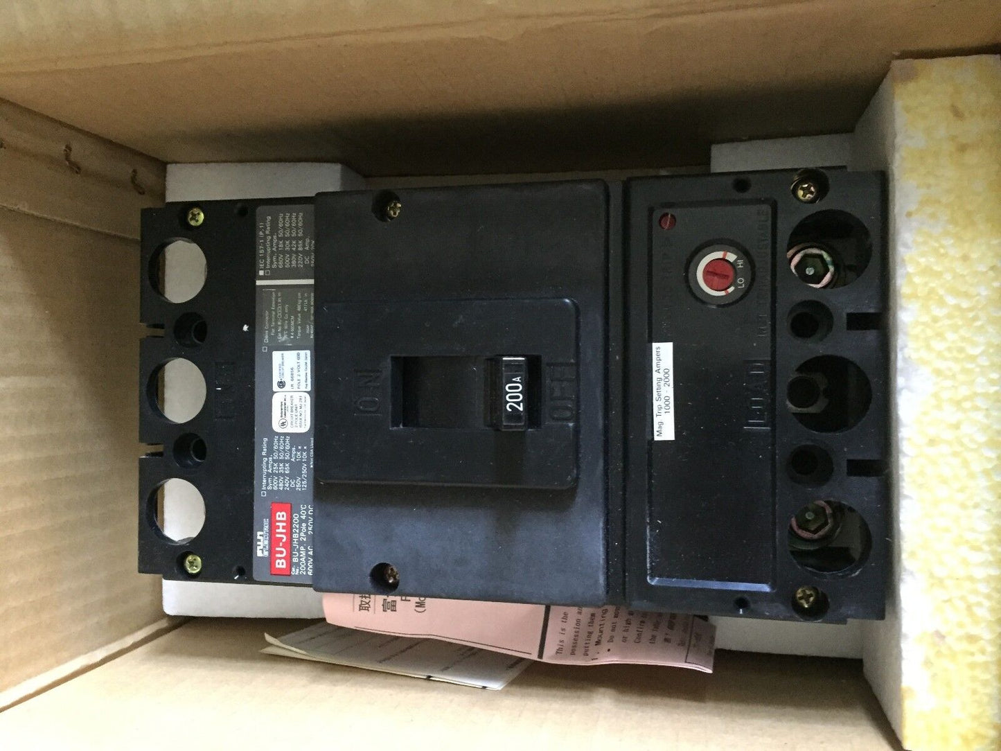 New Fuji Electric Bu-Jhb2200,Bu-Jhb, 200A, 600Vac 2 Pole Circuit Breaker,Bp