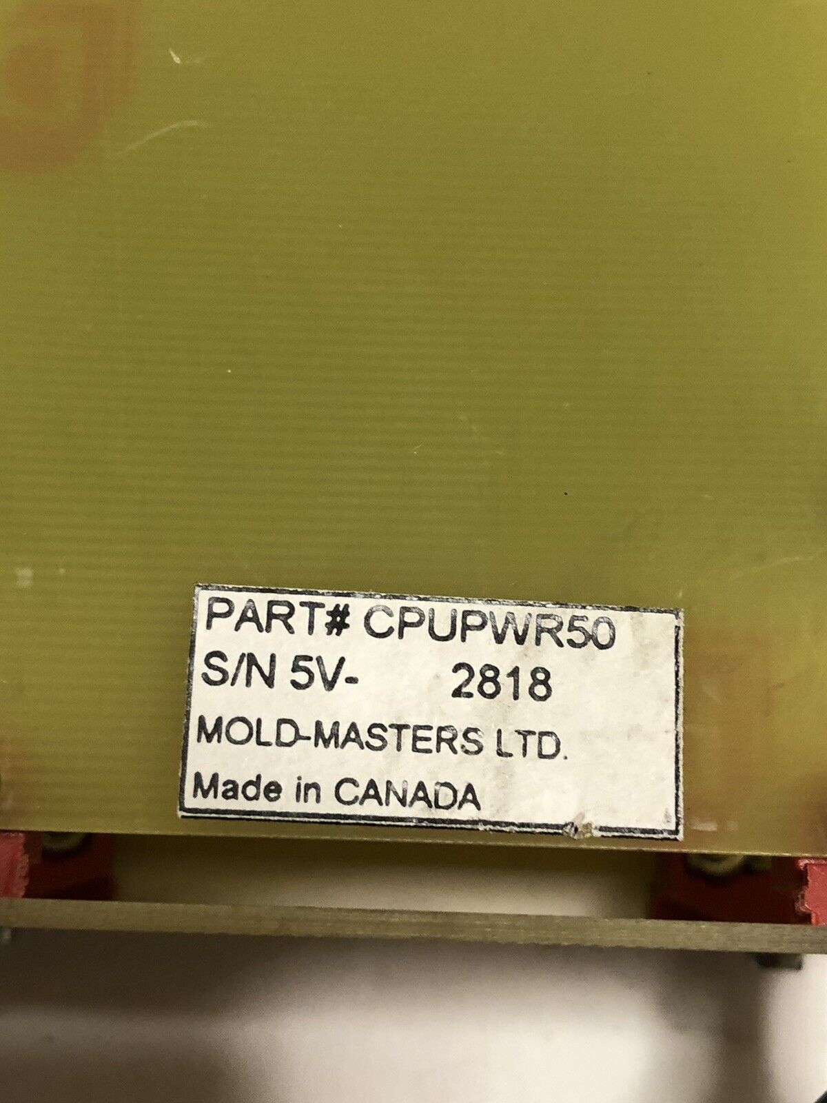 Mold Masters Cpupwr50,Schroff 69001-866,42379 Power Supply Board,Ej