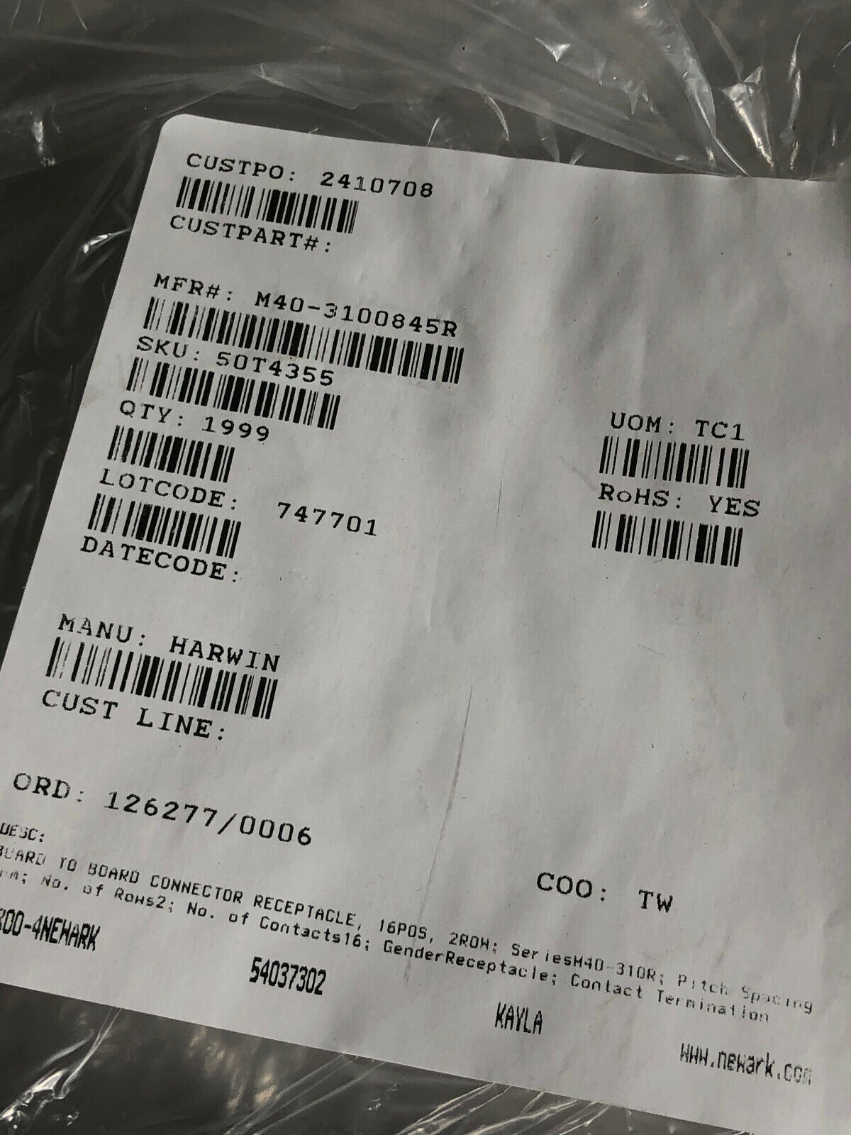 New Lot 1999 Harwin M40-3100845R Board Connector Receptacle,16Pos,2Row,Si