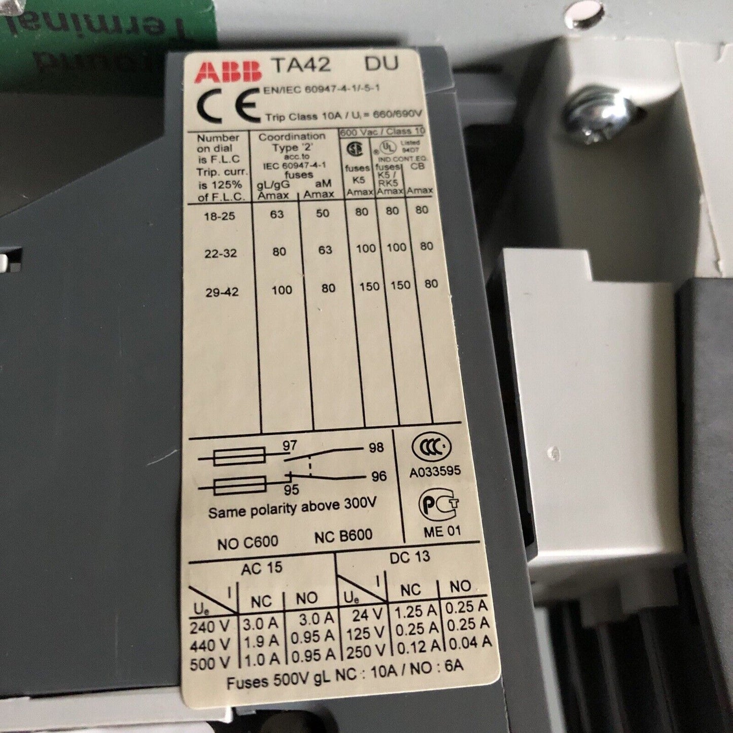 Abb A40s1-84C,A40-30-10,Abb Ta42 Du Contactor 3Ph Str N1 120V Motor Starter,Bg
