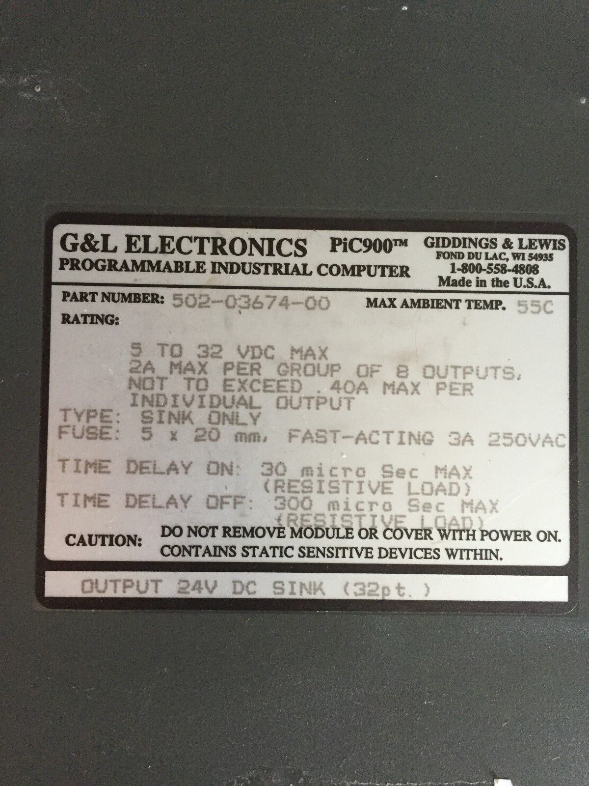 Giddings & Lewis  502-03674-00 G&L Electronics Output 24Vdc 32Pt,Bc