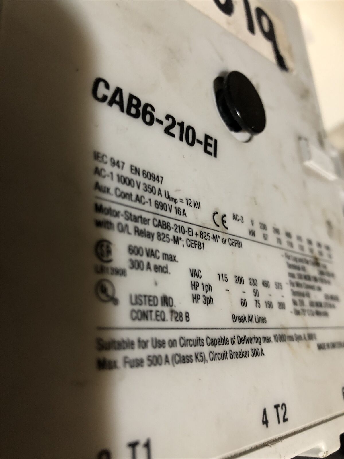 Allen Bradley Contactor Iec 110Kw 110/130Vac,A-B Cab6-210-Ei,11-10,208...277V,By