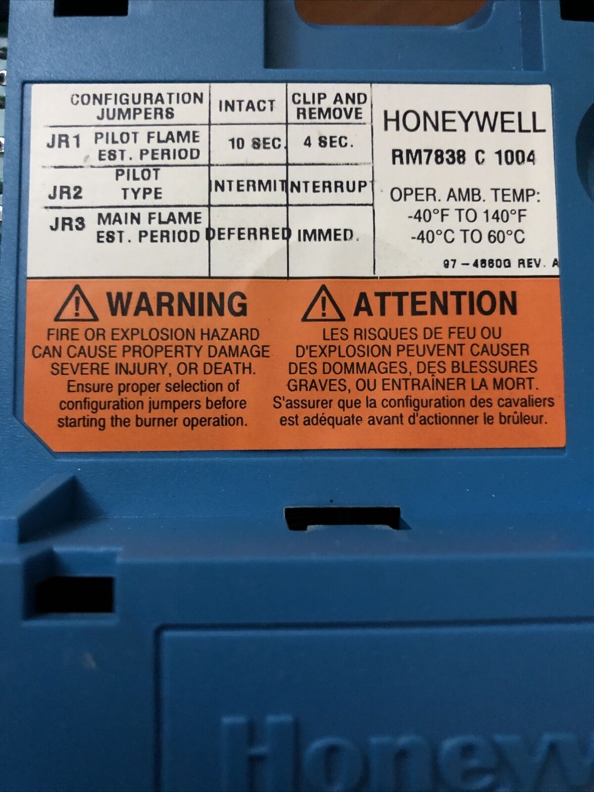 Honeywell Burner Control Rm7838 C 1004,Dynamic Ampli-Check,R7847b1031,Dynamic,Bw