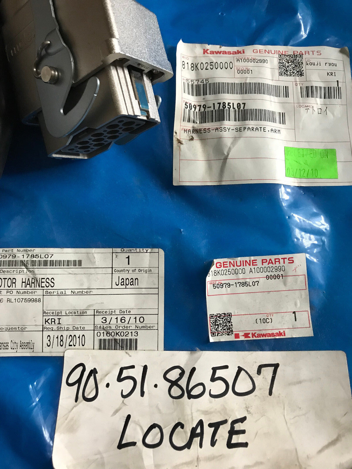 Kawasaki 50979-1785 L07 Rev D M3 Servo Motor Wire Harness Cable  Molex X4a,Sb