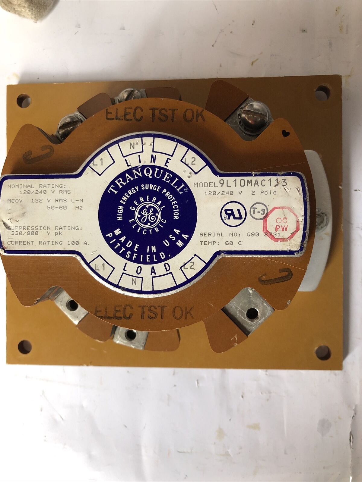 Ge 9L10mac113  General Electric Surge Supressor 960 Joules Per Phase 120,Fk