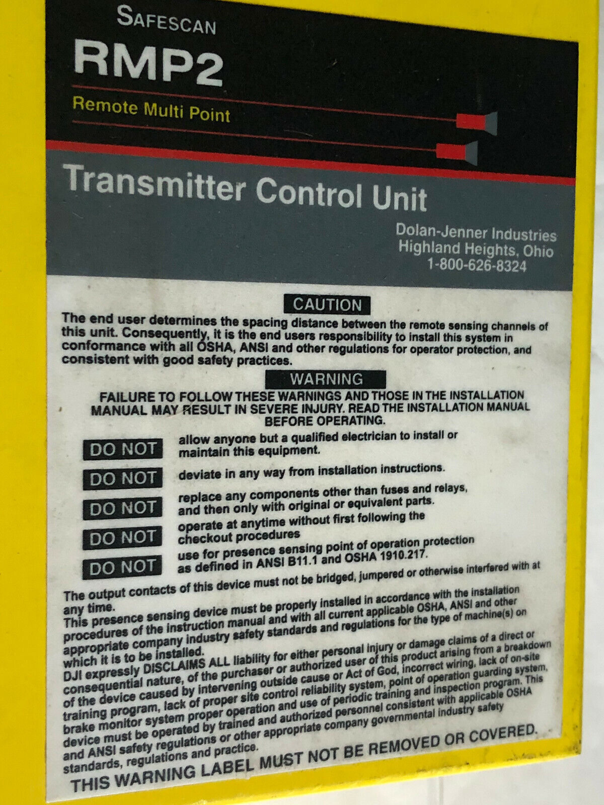 Dolan-Jenner Ss410-10002 Rmp2 Safescan Transmitter,Ch