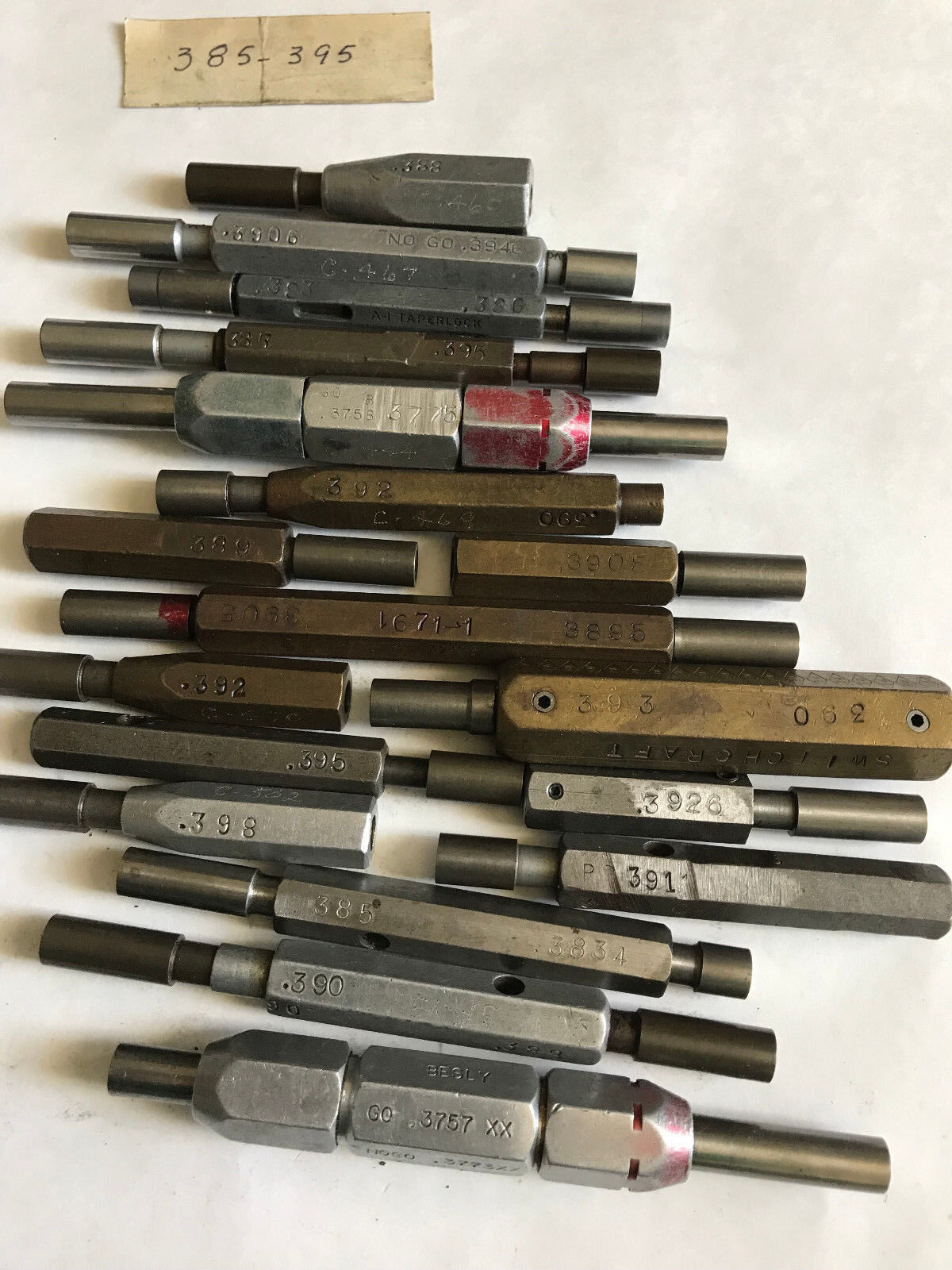 Mixed Lot Go No Go Plug Gage,.385" Thru .3757,.3773,.383,.383,.386,.385 .395,Es