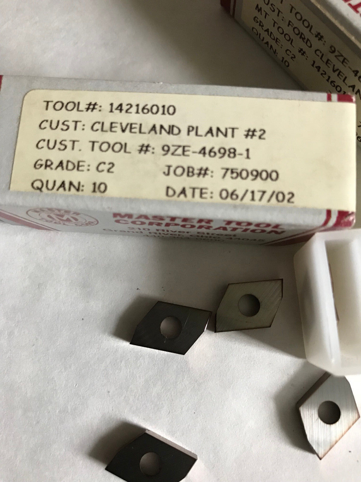 Lot 50 Master Tool 14216010 Carbide Cutting Insert 9Ze-4698-1 Grade C2 751000,Ah