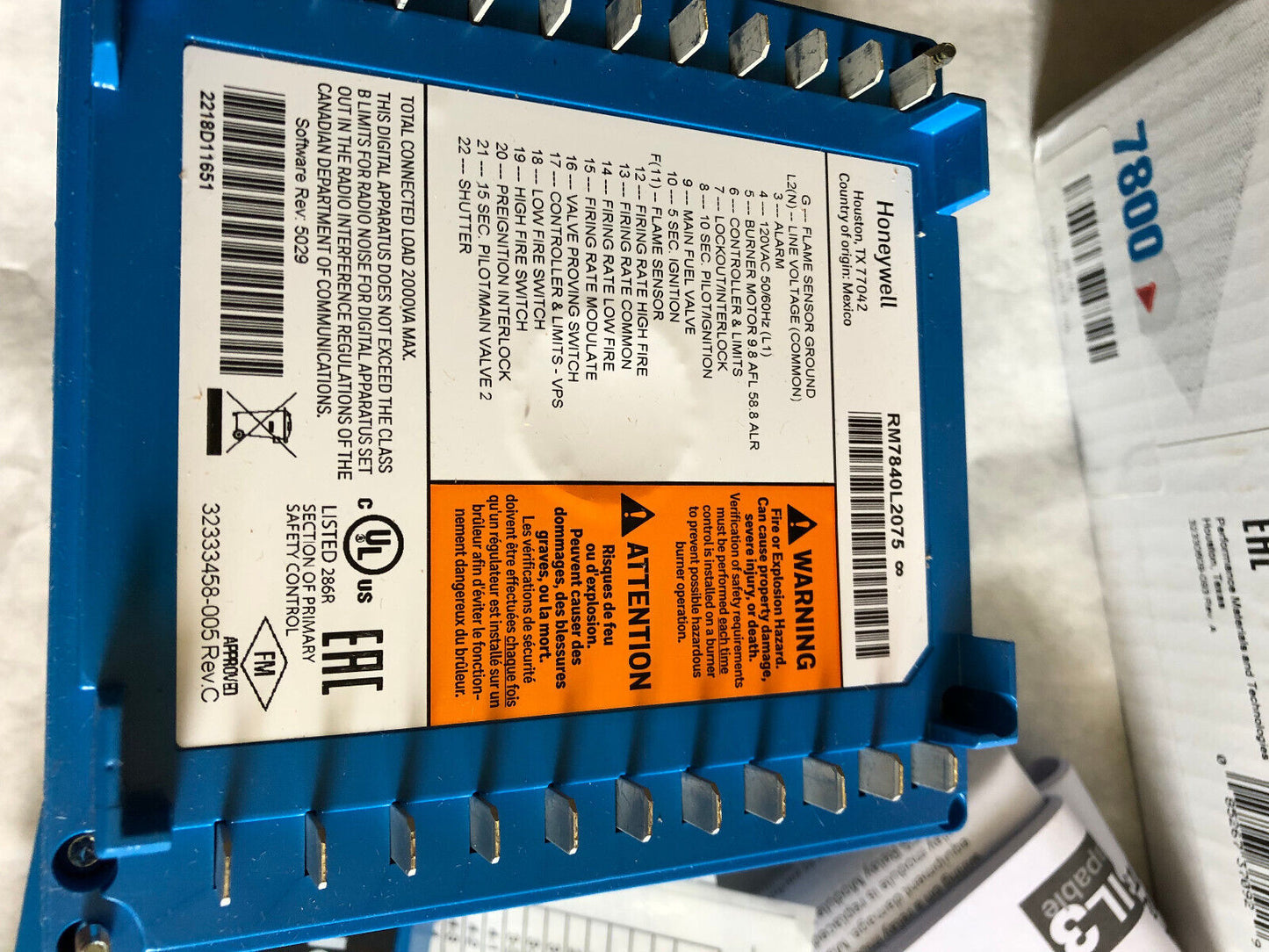 New Honeywell Rm7840l2075 Automatic Burner Control 7800 Series,Rm7840 L 2075,Bw