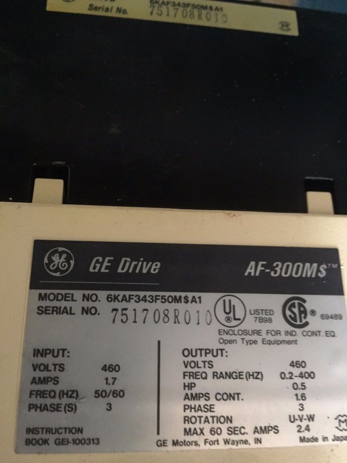 New G.E. 6Kaf343f50m$A1 Drive, 1/2Hp,3Ph,460V,Ge Drive Af-300 Micro,Af-300M$,Sj