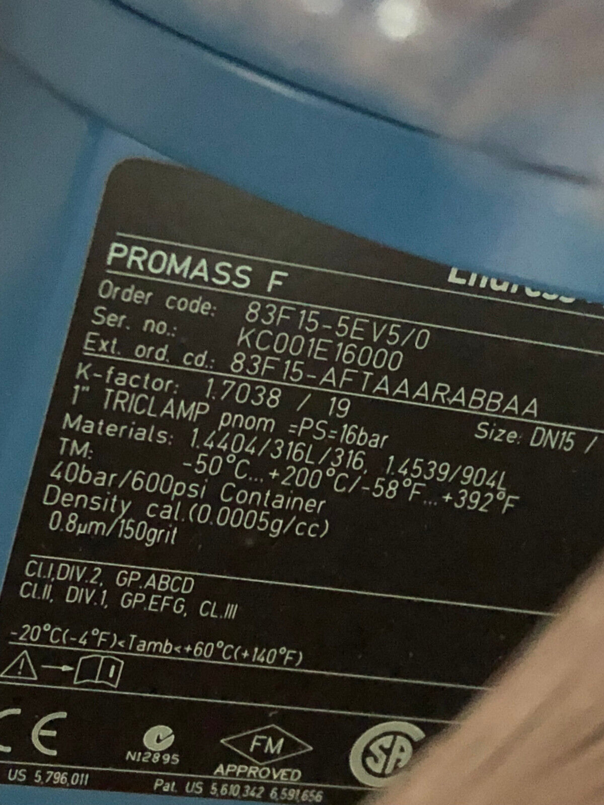 New Endress + Hauser 83F15-5Ev5/0 Promass 83,Promass F,1.7038/19,Dn15 / 1/2",Aq