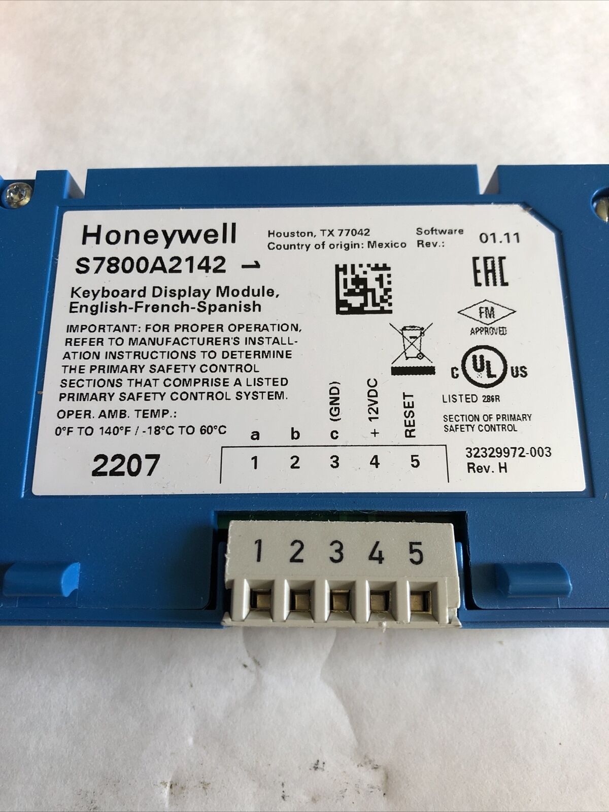 Honeywell S7800 A 2142 Keyboard Display Module English,S7800a 2142,S7800a1001,Sj