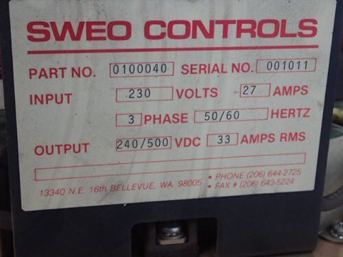Sweo 0100040,0028067,Sweo Controls Drive,3-Phase,230 V,Fa