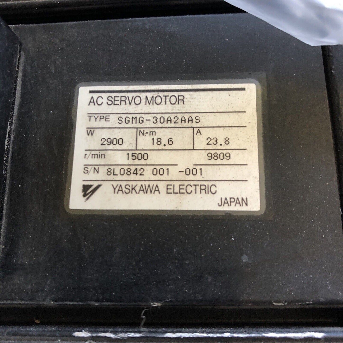 Yaskawa Sgmg-30A2aas, Servo Motor, 2900W, 1500Rpm,Ti