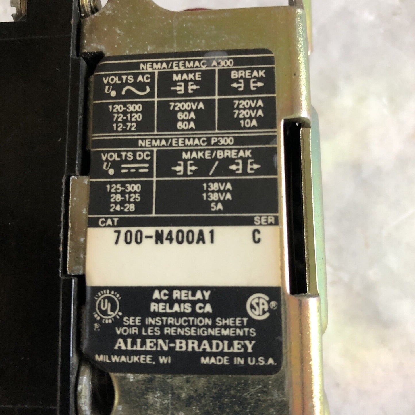 Allen Bradley 700-N400a1 C,700-M400a1 C,700 Control Relay 120V Coil Type N,Eb