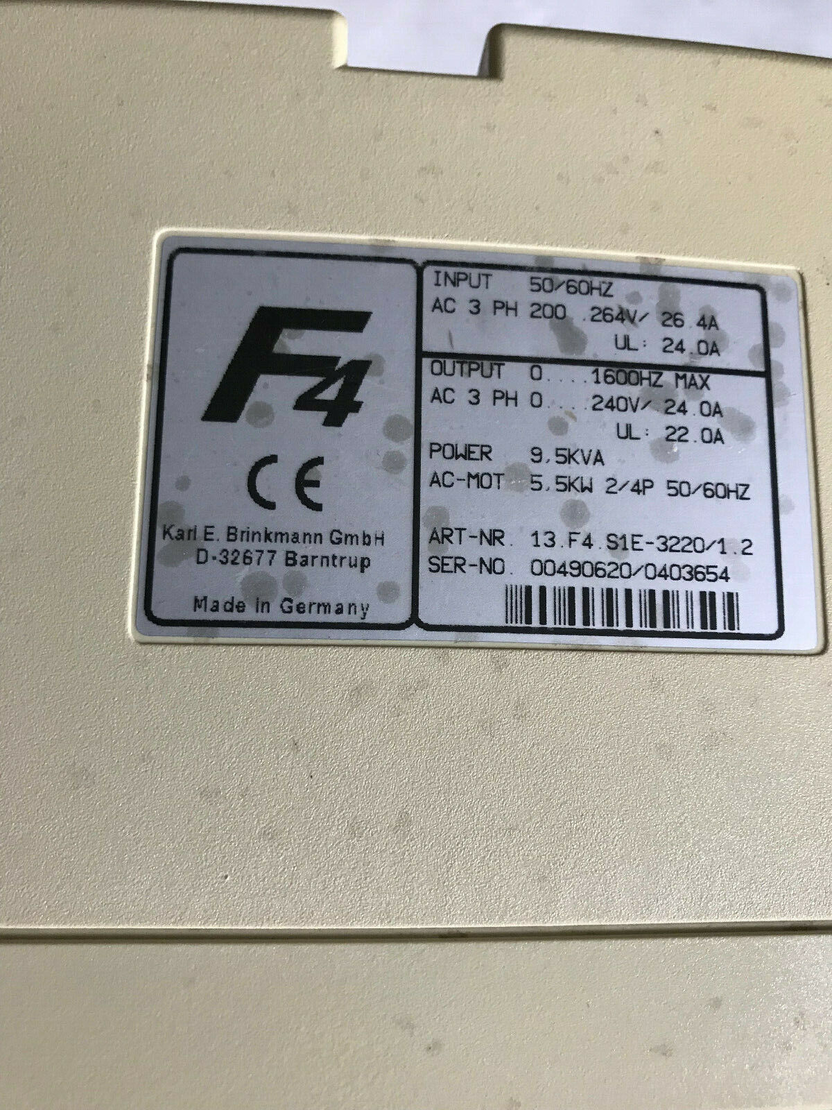 Keb 13.F4.S1e-3220/1.2 Keb Combivert F4,13.F4.S1e-3220/1 2 Inverter 9.5Kva,Sf